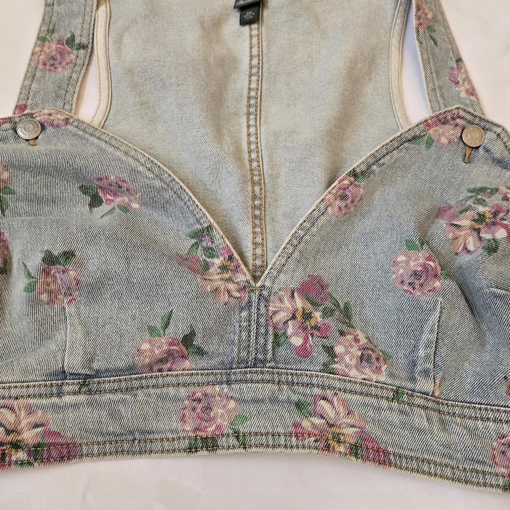 Wild Fable Floral Denim Crop Top Side Zipper NWT